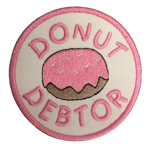 Donut Debtor 8cm Round Patch.